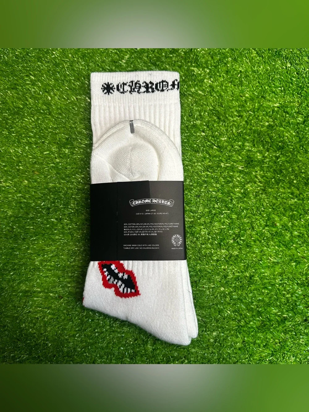 Chrome Hearts White Crew Socks with Red Lip Graphic